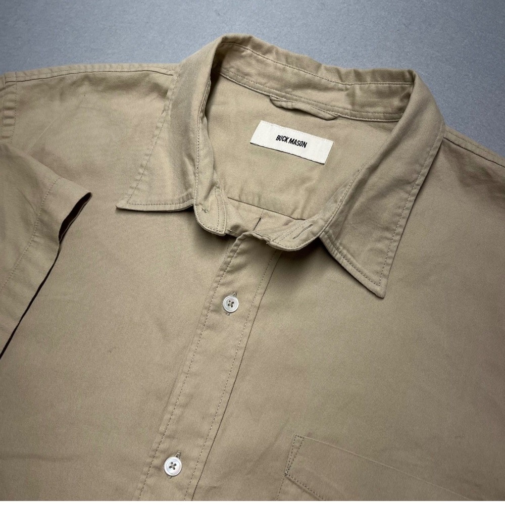 Buck Mason Men Draped Twill One Pocket Shirt Rayon Dried Wheatgras Tan XX-Large